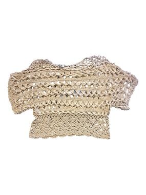 Vici Neutral Beige Crochet Short-Sleeve Crop Top